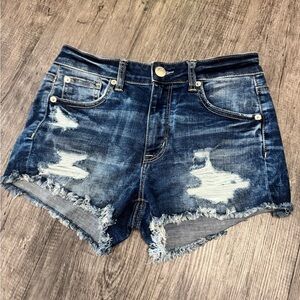 American Eagle Outfitters Distressed Dark Blue Denim Shorts